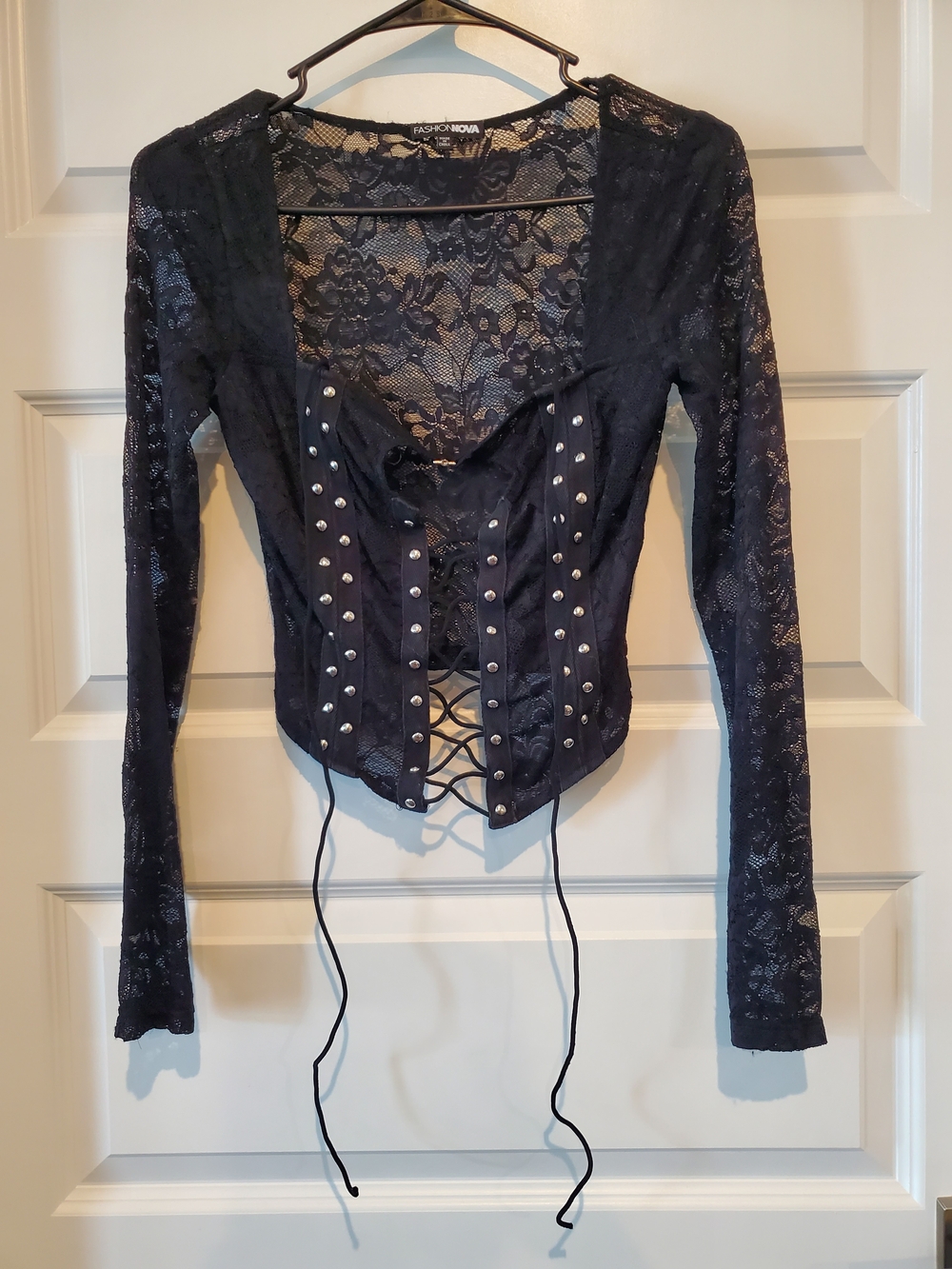 Fashion Nova Black Lace-Up Sheer Corset Top